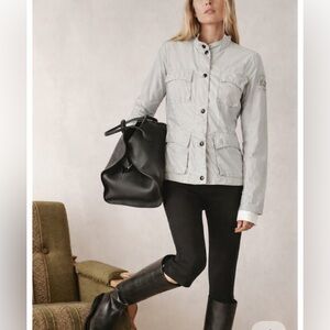 Light Gray Women's Utility Jacket with Button Front